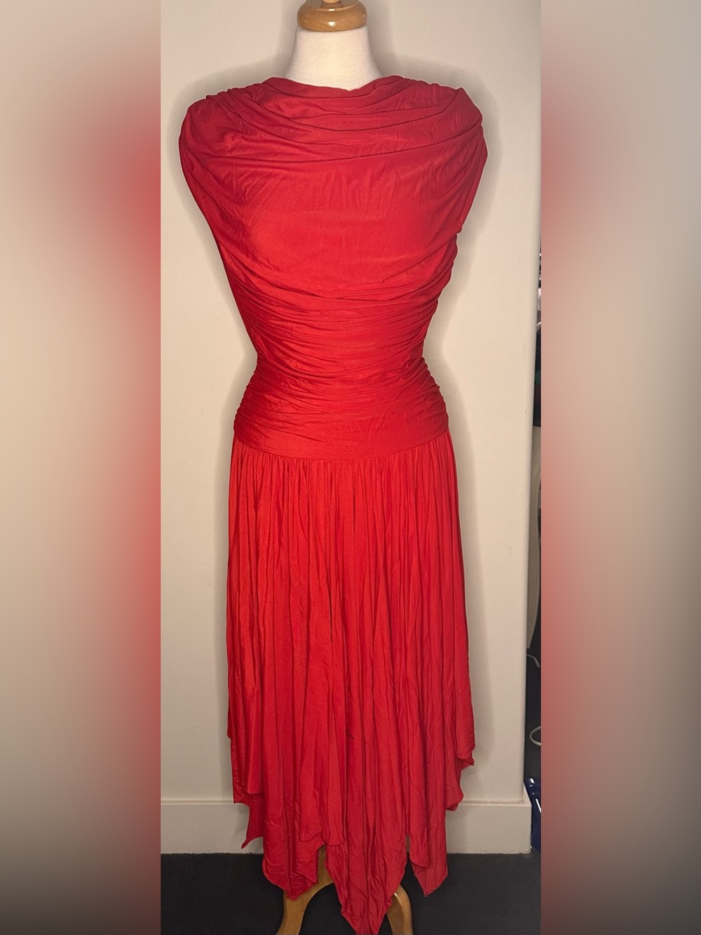 Vintage 80’s Casadei Red Draped Midi Dress Size 12 Like New